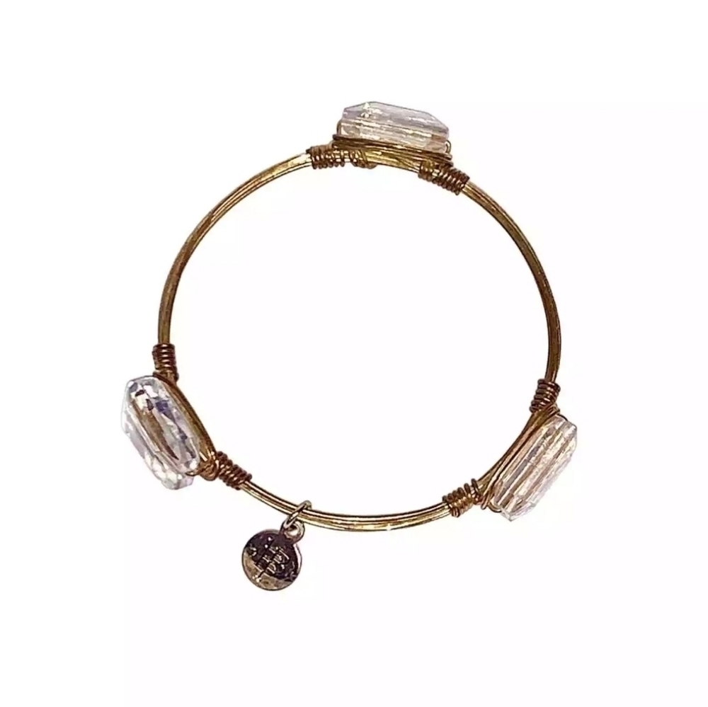 Bourbon and Bowties Gold Tone Wire Clear Crystal Bangle Bracelet